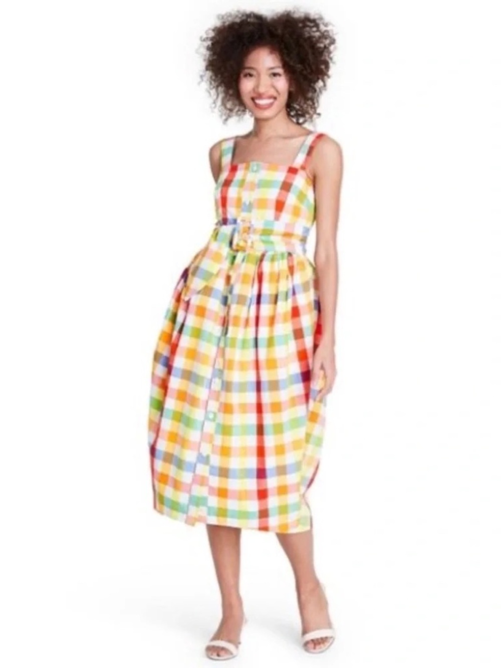 Christopher John Rogers x Target Colorful Plaid Wide Strap Midi Sun Dress SZ 14